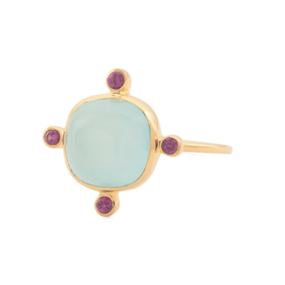 SHAANTI JEWELS aqua Made In India 18kt Gold Plated Aqua And Ruby Ring - Picture 1 of 2
